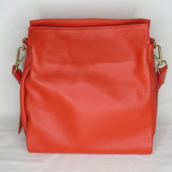 Orange Leather Made In Italy Braided Strap Shoulder Bag Purse - Picture 3 of 12